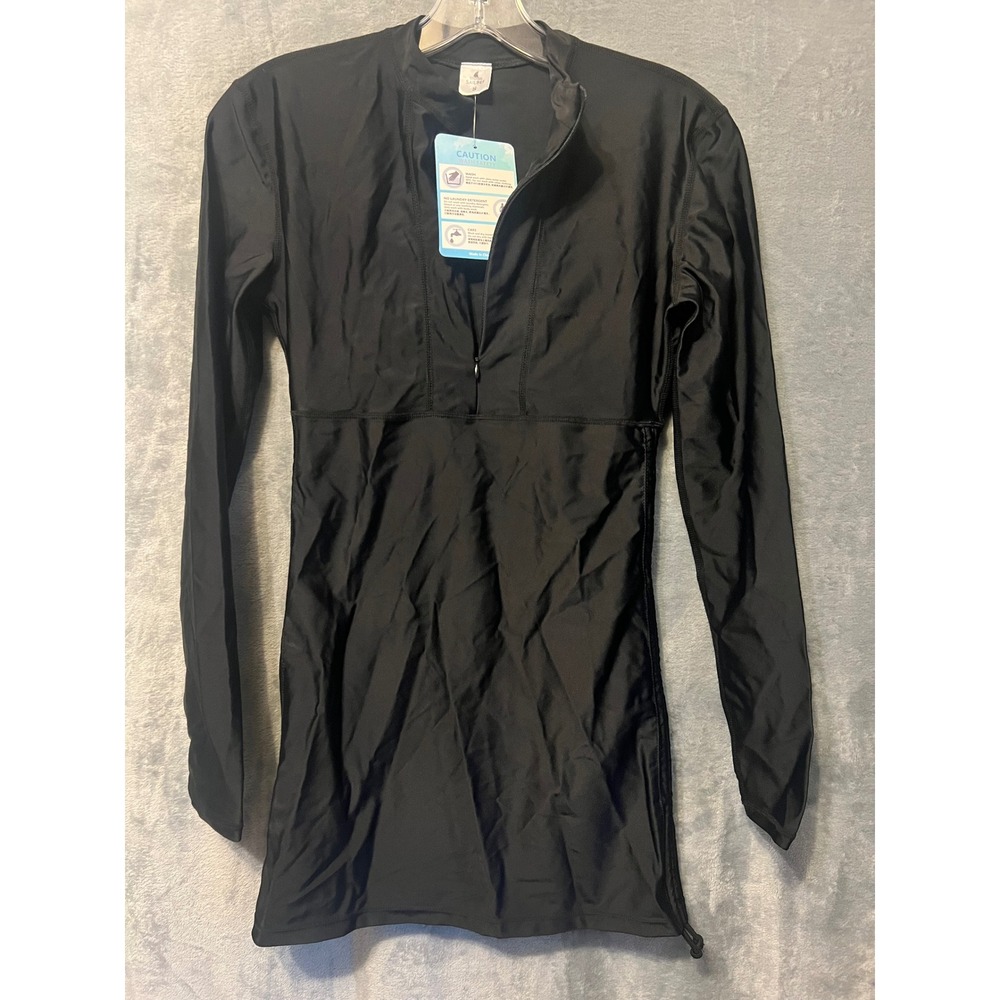 SailBee Black Swim Cover Up Dress Rash Guard Zip Front Long Sleeve NWT S